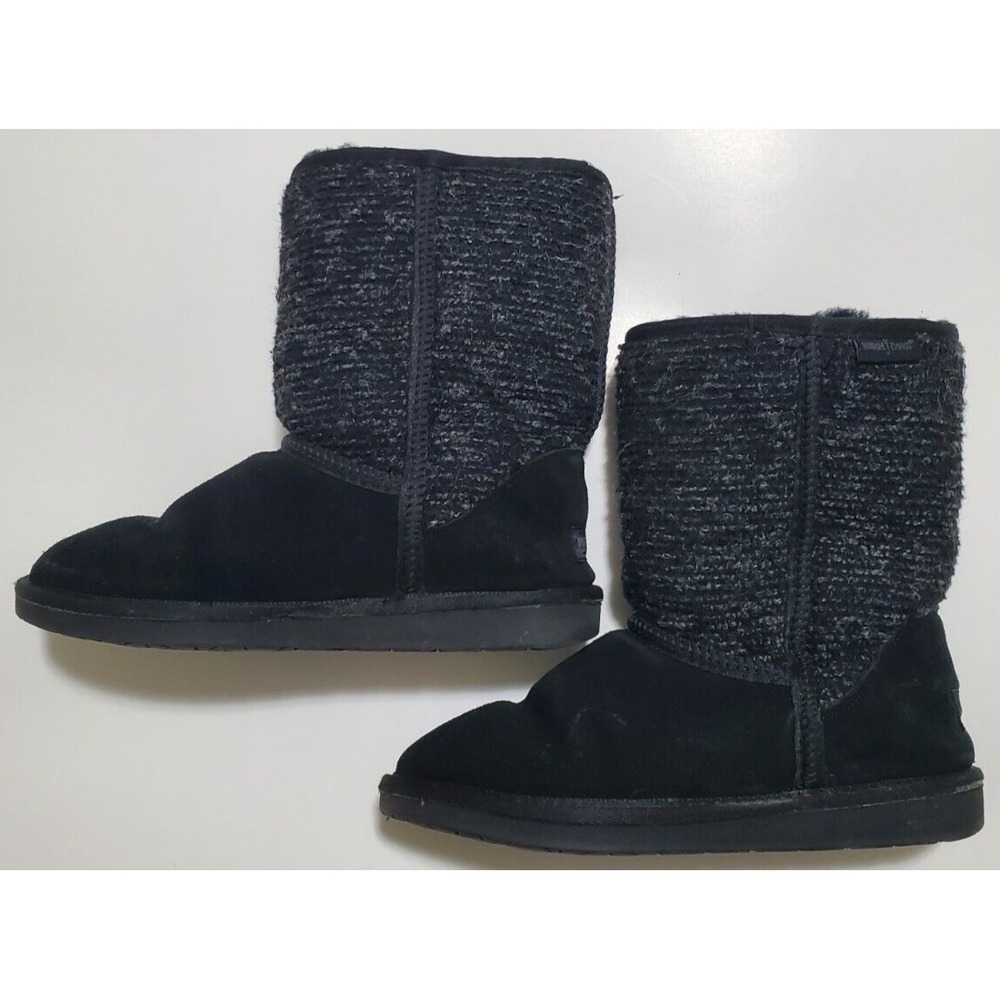 Minnetonka Tall Boots Shoes Black Silver Leather Sheepskin Womens Size 7 Winter